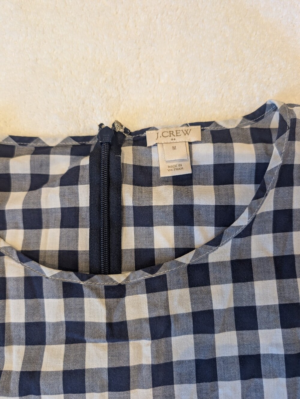 J. Crew Navy Gingham Tie Sleeve Blouse Medium 100% Cotton Top - Picture 3 of 11